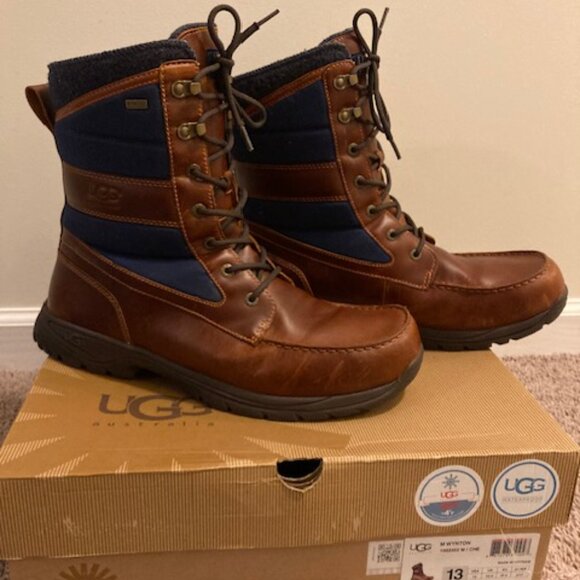 Ugg Wynton Brown Navy Leather Boots (Nearly NEW) - Picture 5 of 10